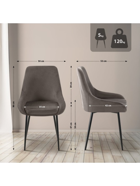 Set van 2 eetkamerstoelen Elmira fluweel, antraciet