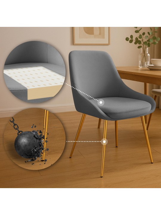 Set van 2 eetkamerstoelen Elmira fluweel goud, donkergrijs Set van 2 eetkamerstoelen Elmira fluweel goud, donkergrijs