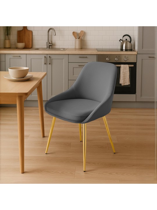 Set van 2 eetkamerstoelen Elmira fluweel goud, donkergrijs Set van 2 eetkamerstoelen Elmira fluweel goud, donkergrijs