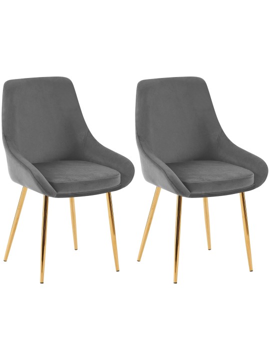 Set van 2 eetkamerstoelen Elmira fluweel goud, donkergrijs Set van 2 eetkamerstoelen Elmira fluweel goud, donkergrijs