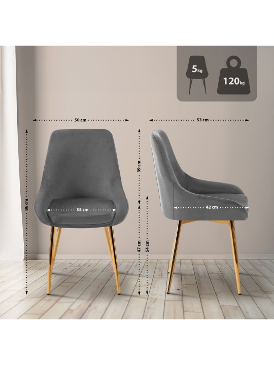 Set van 2 eetkamerstoelen Elmira fluweel goud, donkergrijs Set van 2 eetkamerstoelen Elmira fluweel goud, donkergrijs