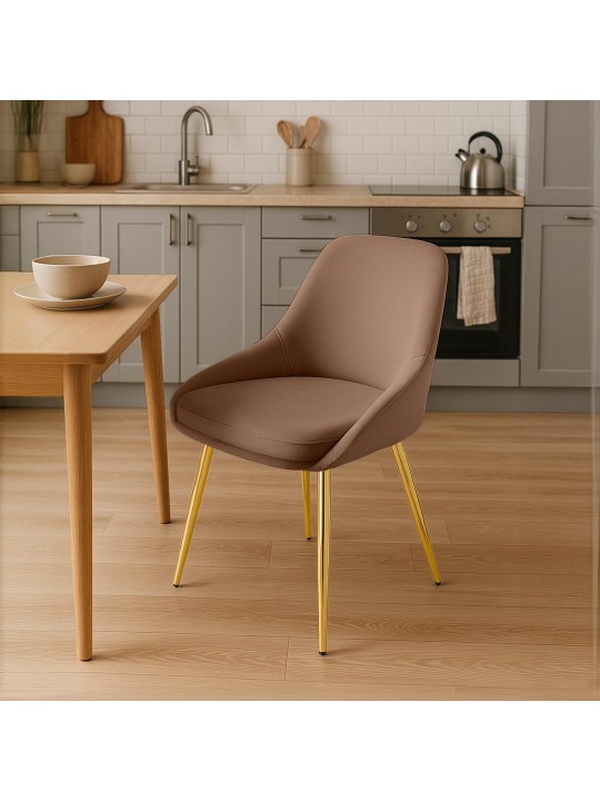 Set van 2 eetkamerstoelen Elmira fluweel goud, bruin Set van 2 eetkamerstoelen Elmira fluweel goud, bruin