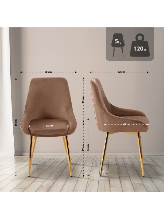 Set van 2 eetkamerstoelen Elmira fluweel goud, bruin Set van 2 eetkamerstoelen Elmira fluweel goud, bruin
