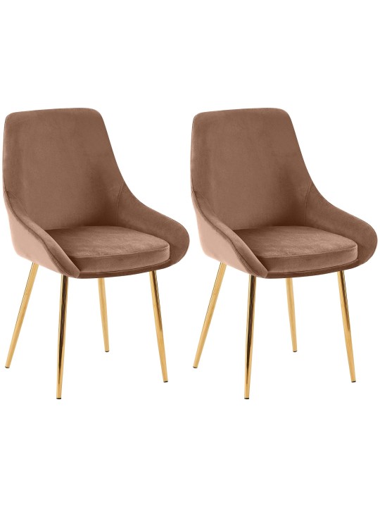 Set van 2 eetkamerstoelen Elmira fluweel goud, bruin Set van 2 eetkamerstoelen Elmira fluweel goud, bruin