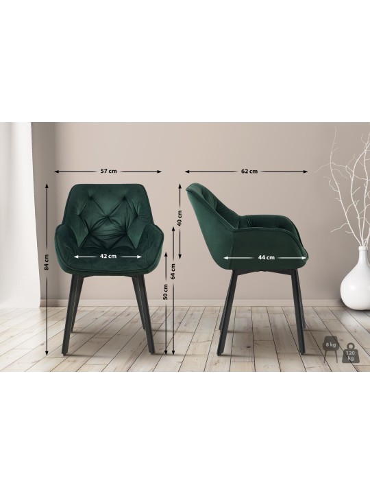 Set van 2 eetkamerstoelen Antigo fluweel, groen