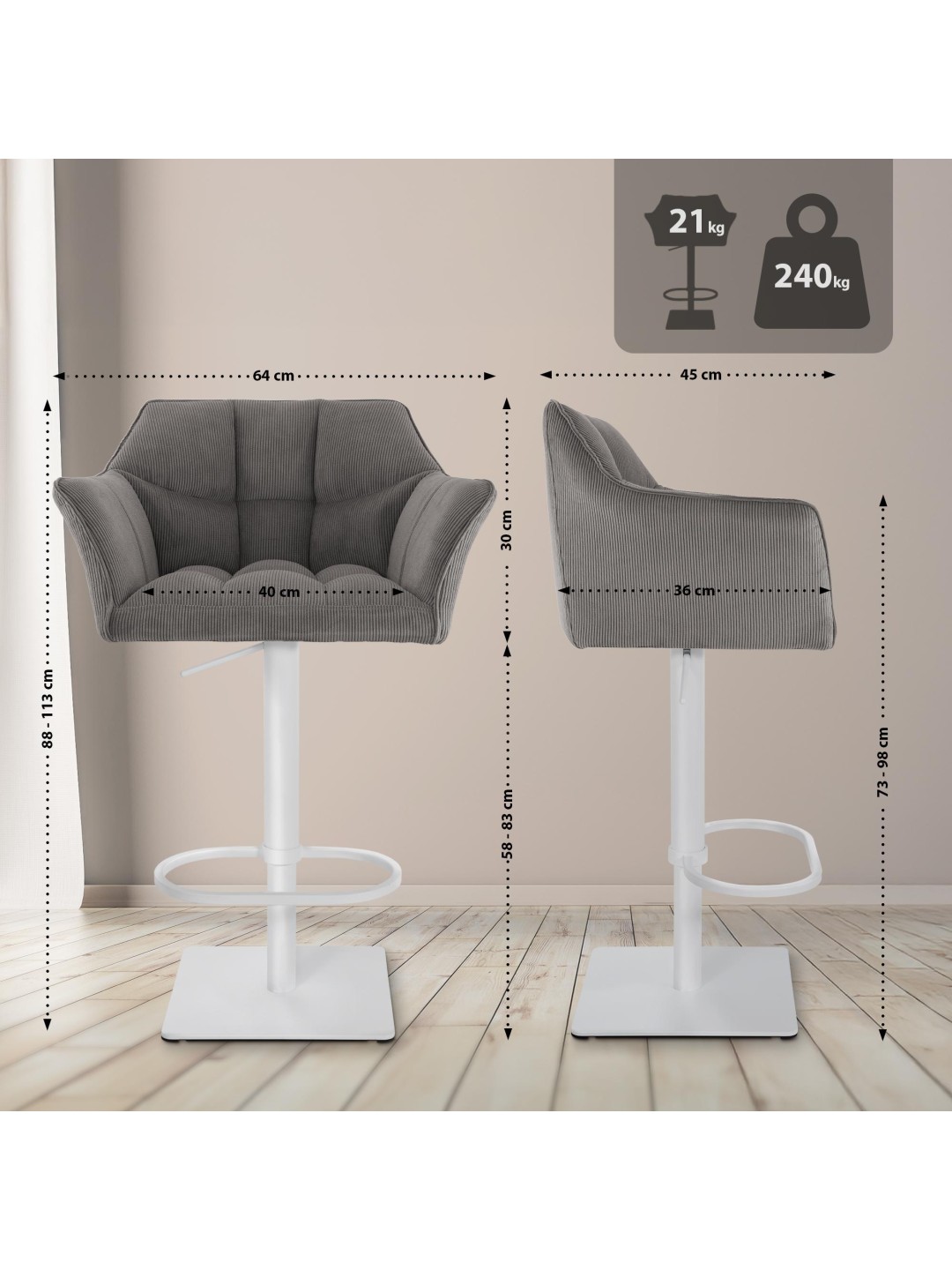 Barkruk Damaso W Snoer, taupe