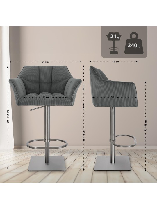 Barkruk Damaso E Cord, grijs