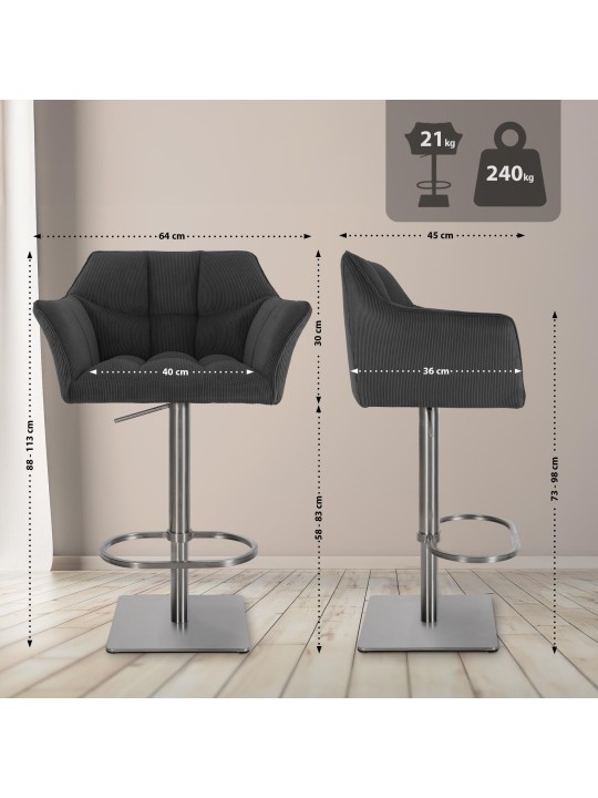 Barkruk Damaso E Cord, donkergrijs