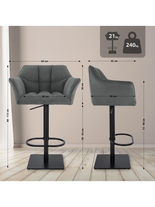 Barkruk Damaso B Cord, grijs