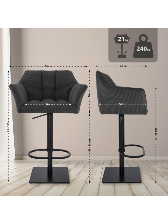 Barkruk Damaso B Cord, donkergrijs Barkruk Damaso B Cord, donkergrijs