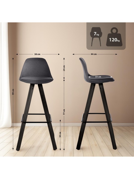 Set van 2 barkrukken Corbin stof vierkant, donkergrijs Set van 2 barkrukken Corbin stof vierkant, donkergrijs