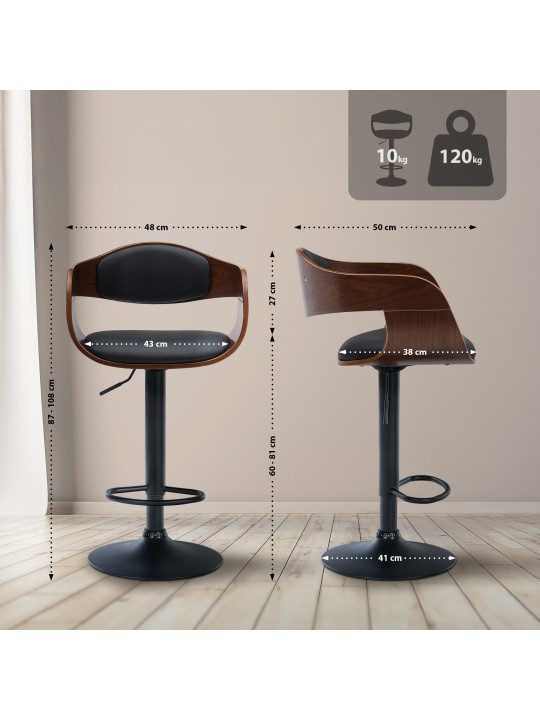 Barkruk Kingston B kunstleer, walnoot/zwart