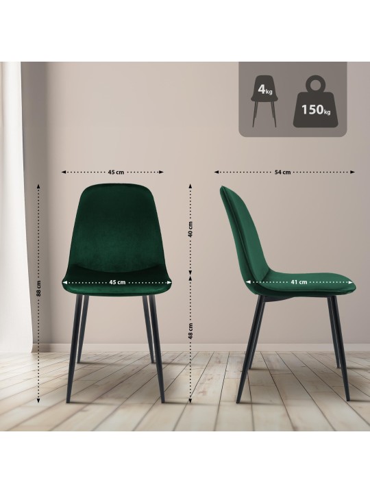 Set van 2 Maryam fluwelen eetkamerstoelen, groen