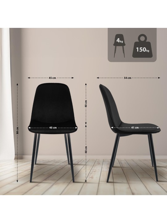 Set van 2 Maryam fluwelen eetkamerstoelen, zwart Set van 2 Maryam fluwelen eetkamerstoelen, zwart