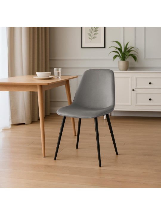 Set van 2 Maryam fluwelen eetkamerstoelen, lichtgrijs