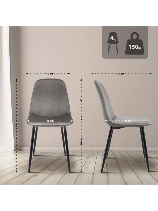 Set van 2 Maryam fluwelen eetkamerstoelen, lichtgrijs