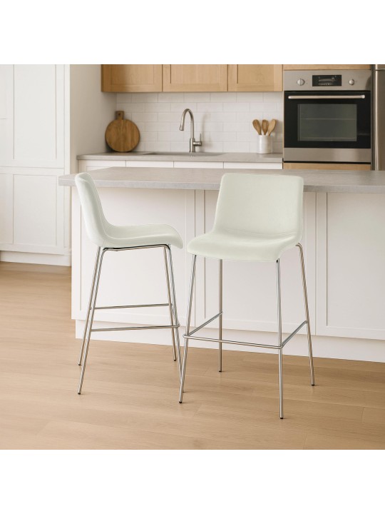 Barkruk Hoover fluweel 4-poot chroom, crème