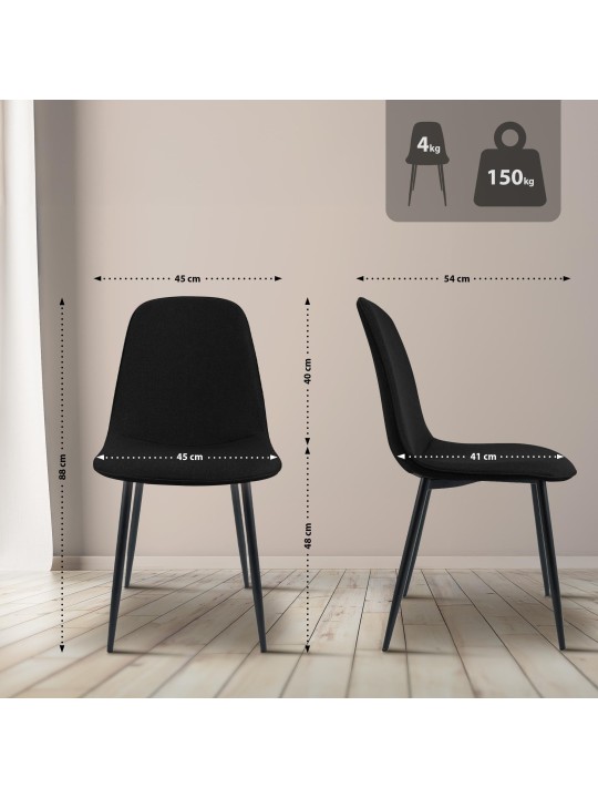 Set van 2 eetkamerstoelen Maryam stof, zwart