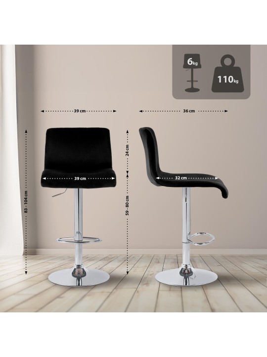 Barkruk Hoover fluweel C, zwart