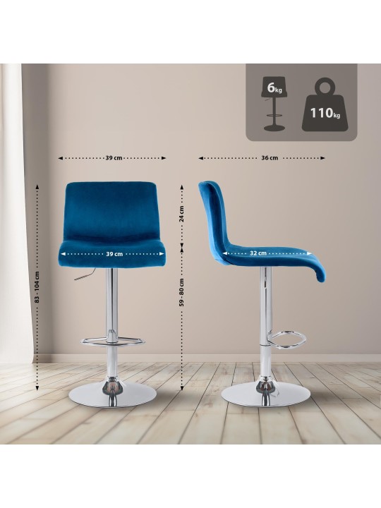 Barkruk Hoover fluweel C, blauw