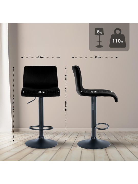 Barkruk Hoover fluweel B, zwart