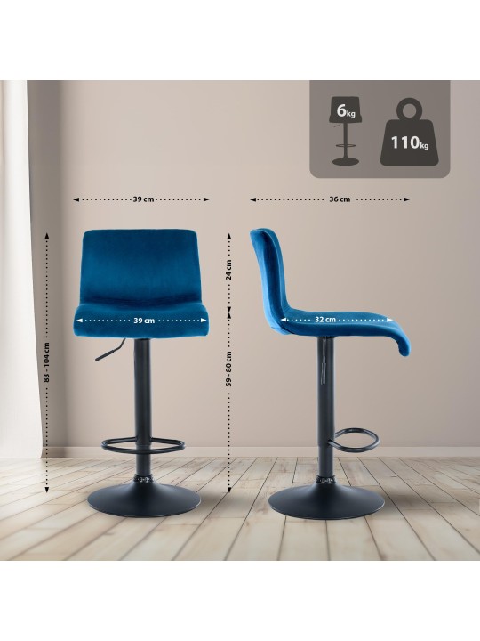 Barkruk Hoover fluweel B, blauw