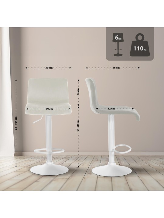 Barkruk Hoover fluweel W, crème