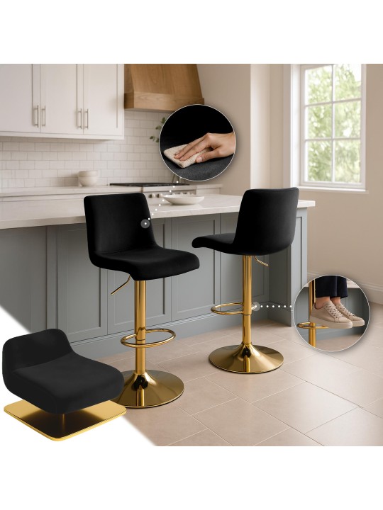 Barkruk Hoover fluweel G, zwart