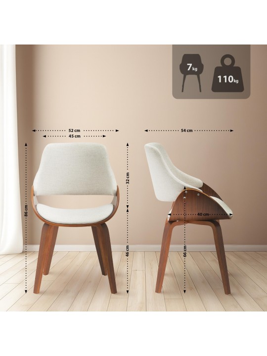 Set van 2 eetkamerstoelen Vangale, walnoot/crème