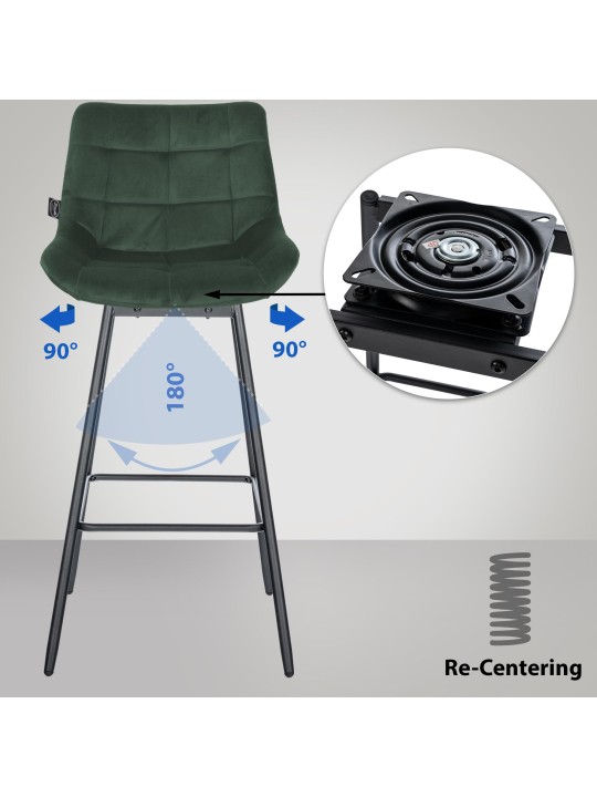 Set van 4 Weston draaibare fluwelen barkrukken, donkergroen