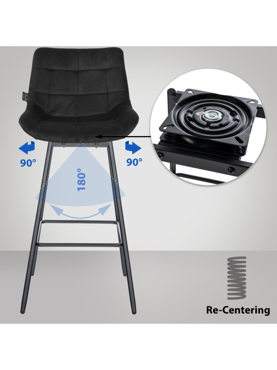 Set van 4 Weston draaibare fluwelen barkrukken, zwart