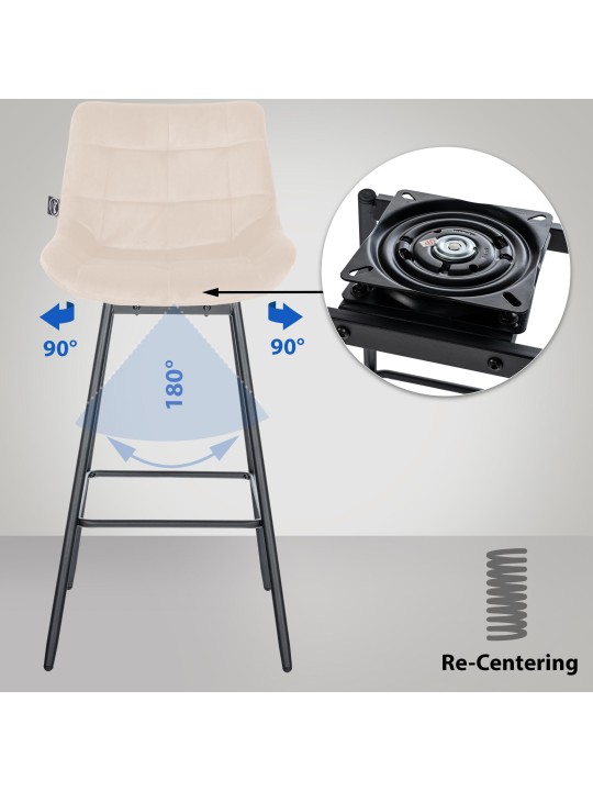 Set van 4 Weston draaibare fluwelen barkrukken, crème