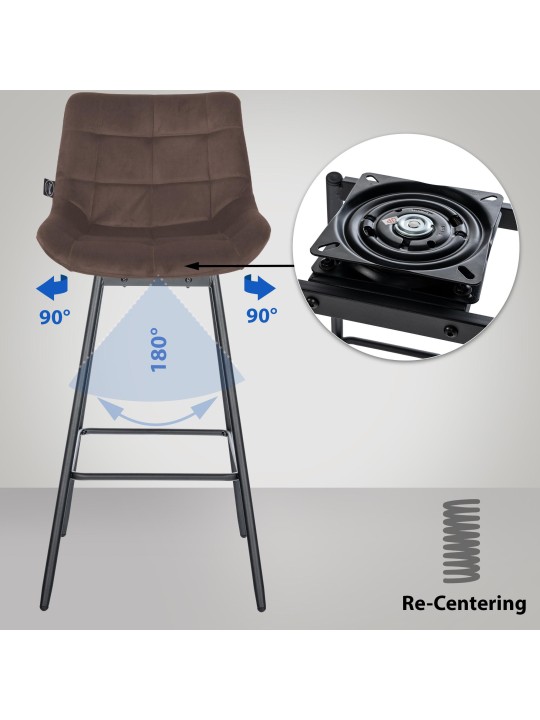 Set van 4 Weston draaibare fluwelen barkrukken, bruin