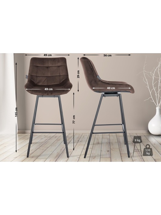 Set van 4 Weston draaibare fluwelen barkrukken, bruin