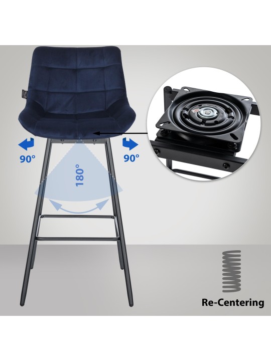 Set van 4 Weston draaibare fluwelen barkrukken, blauw