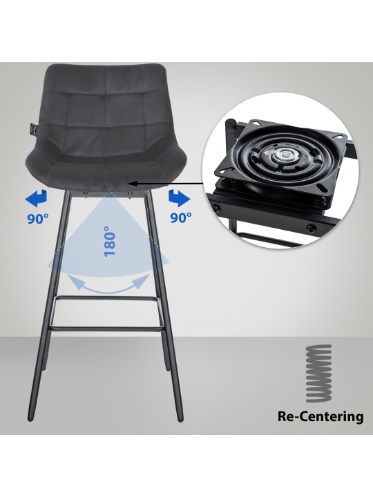 Set van 4 Weston draaibare fluwelen barkrukken, donkergrijs