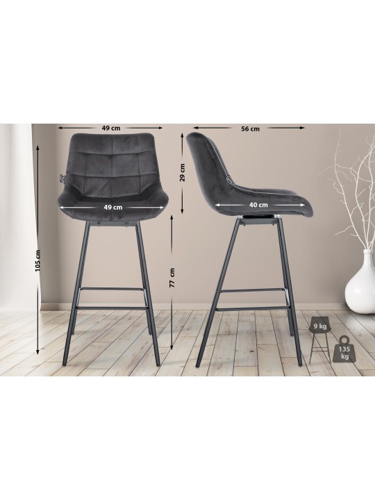 Set van 4 Weston draaibare fluwelen barkrukken, donkergrijs