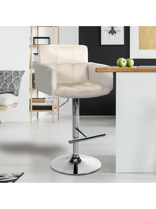 Set van 2 barkrukken Los Angeles fluweel chroom, crème Set van 2 barkrukken Los Angeles fluweel chroom, crème