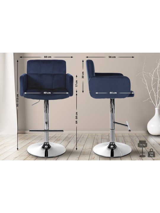 Set van 2 barkrukken Los Angeles fluweel chroom, blauw