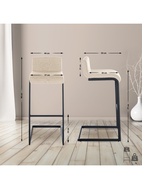 Set van 2 barkrukken Newport B stof, crème