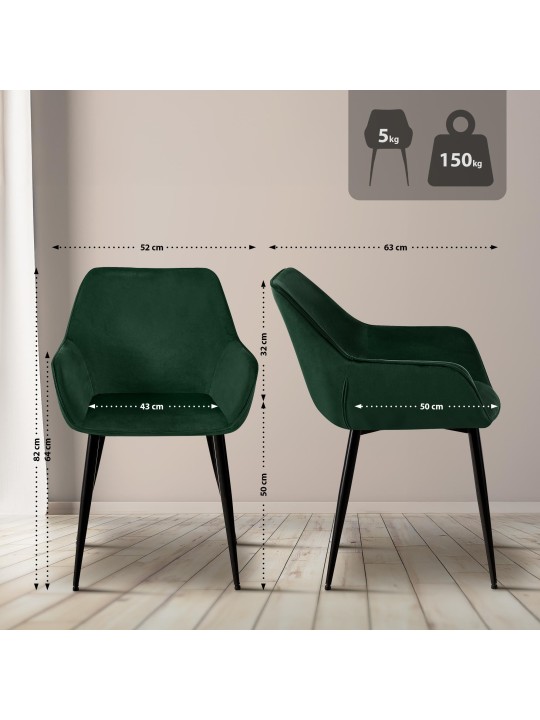 Set van 2 eetkamerstoelen Vessa fluweel, groen
