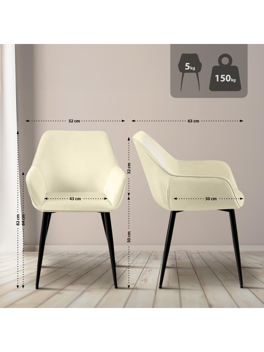 Set van 2 eetkamerstoelen Vessa fluweel, crème
