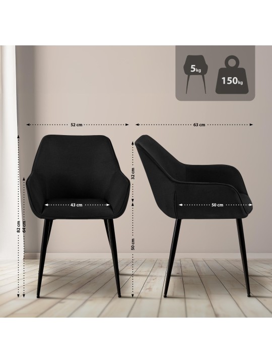 Set van 2 eetkamerstoelen Vessa stof, zwart