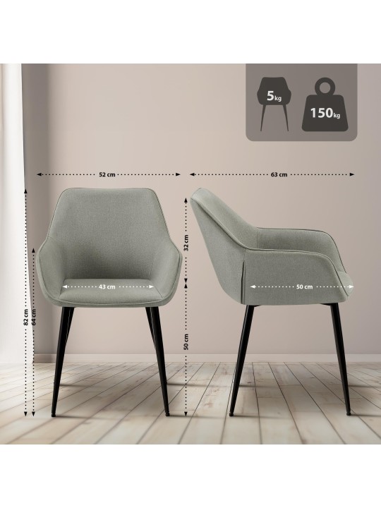 Set van 2 eetkamerstoelen Vessa stof, lichtgrijs