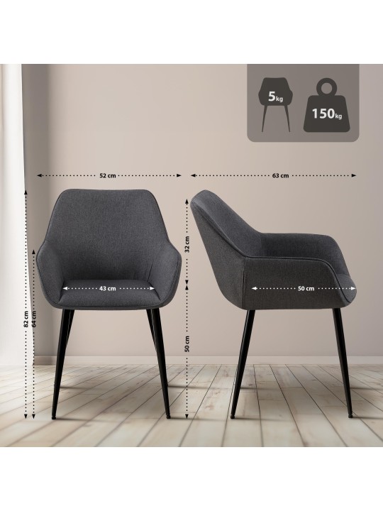 Set van 2 eetkamerstoelen Vessa stof, donkergrijs