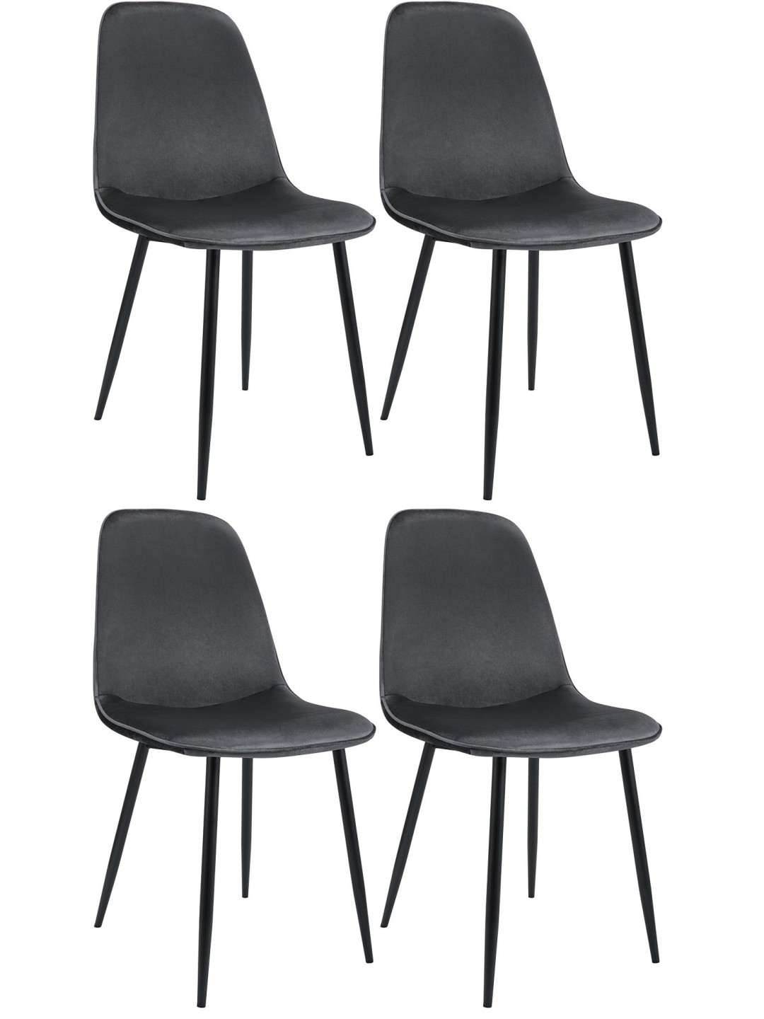 Set van 4 eetkamerstoelen Maryam fluweel, donkergrijs