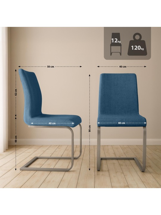 Set van 2 eetkamerstoelen Belfort stof, blauw