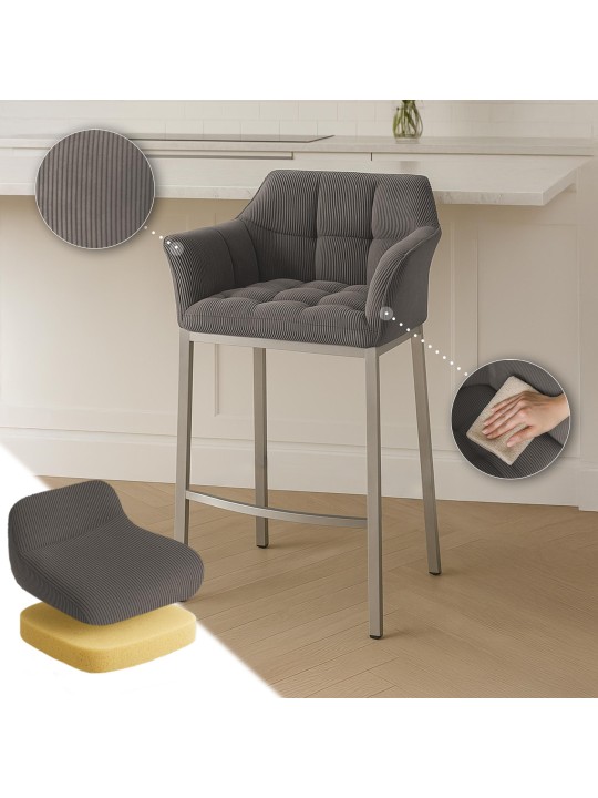 Barkruk Damaso E Cord met 4-poots frame, taupe