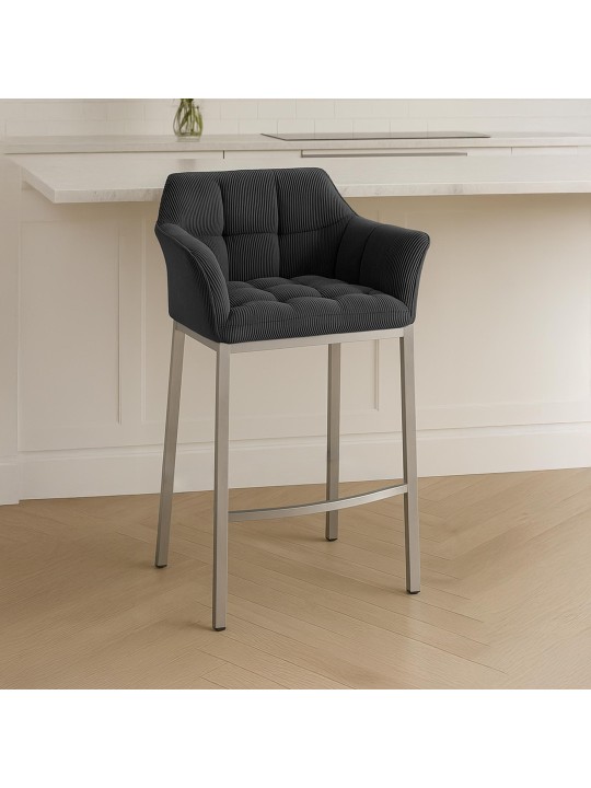 Barkruk Damaso E Cord met 4-poots frame, donkergrijs