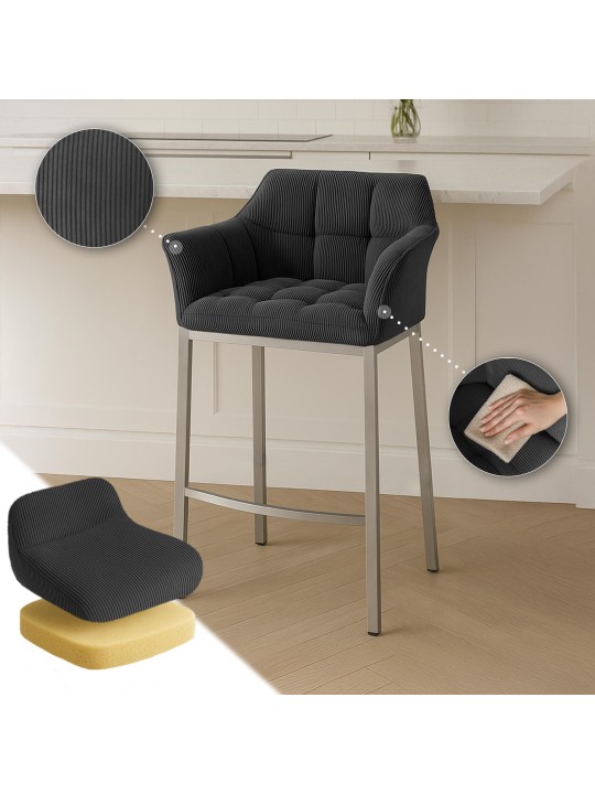 Barkruk Damaso E Cord met 4-poots frame, donkergrijs